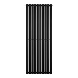 Ovale zwarte designradiator met één kolom, 1600 mm hoog en 600 mm breed, met een strakke, moderne uitstraling en gladde afwerking