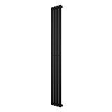 Ovale zwarte designradiator met één kolom, 1800 mm hoog en 240 mm breed, met een strakke, moderne uitstraling en gladde afwerking