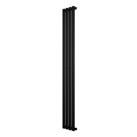 Ovale zwarte designradiator met één kolom, 1800 mm hoog en 240 mm breed, met een strakke, moderne uitstraling en gladde afwerking