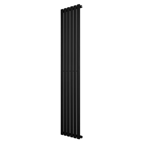Ovale zwarte design radiator van 1800 mm x 360 mm met een slank, modern ontwerp en een gladde, matte afwerking