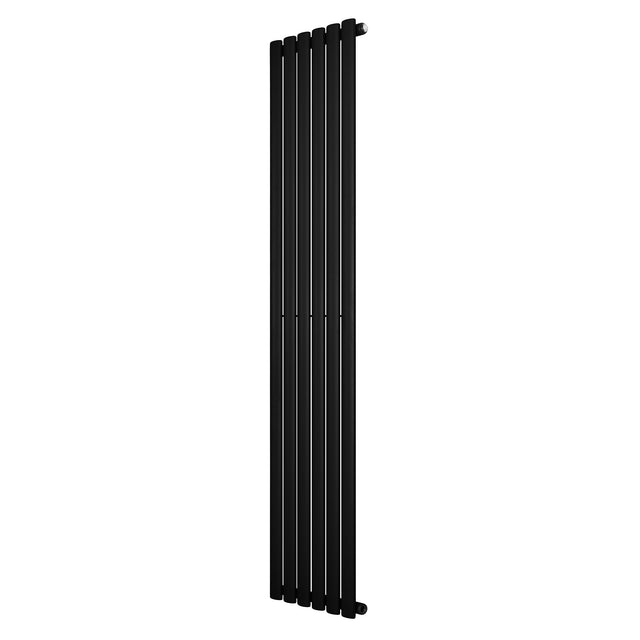 Ovale zwarte design radiator van 1800 mm x 360 mm met een slank, modern ontwerp en een gladde, matte afwerking