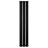 Ovale zwarte designradiator met één kolom, 1800 mm hoog en 360 mm breed, met een strakke en moderne uitstraling