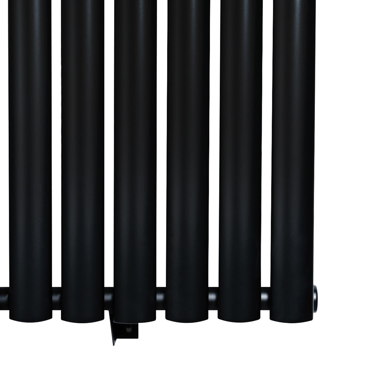Ovale zwarte design radiator met één kolom, 1800 mm x 360 mm, met een gladde, matte afwerking en moderne uitstraling