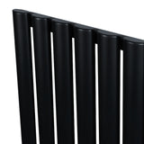 Ovale zwarte designradiator met één kolom, 1800 mm x 360 mm, met een gladde, moderne afwerking en strakke lijnen