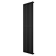 Ovale zwarte designradiator met één kolom, 1800 mm hoog en 480 mm breed, met een strakke, moderne uitstraling en gladde afwerking