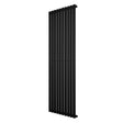 Ovale zwarte design radiator met één kolom, 1800 mm hoog en 600 mm breed, met een strakke, moderne uitstraling en gladde afwerking