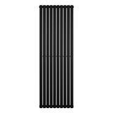 Ovale zwarte design radiator met één kolom, 1800 mm hoog en 600 mm breed, met een strakke, moderne uitstraling en gladde afwerking