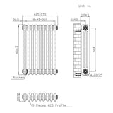 Traditionele Radiator - 3-Kolom - 600 x 425 mm - Ruw Metaal
