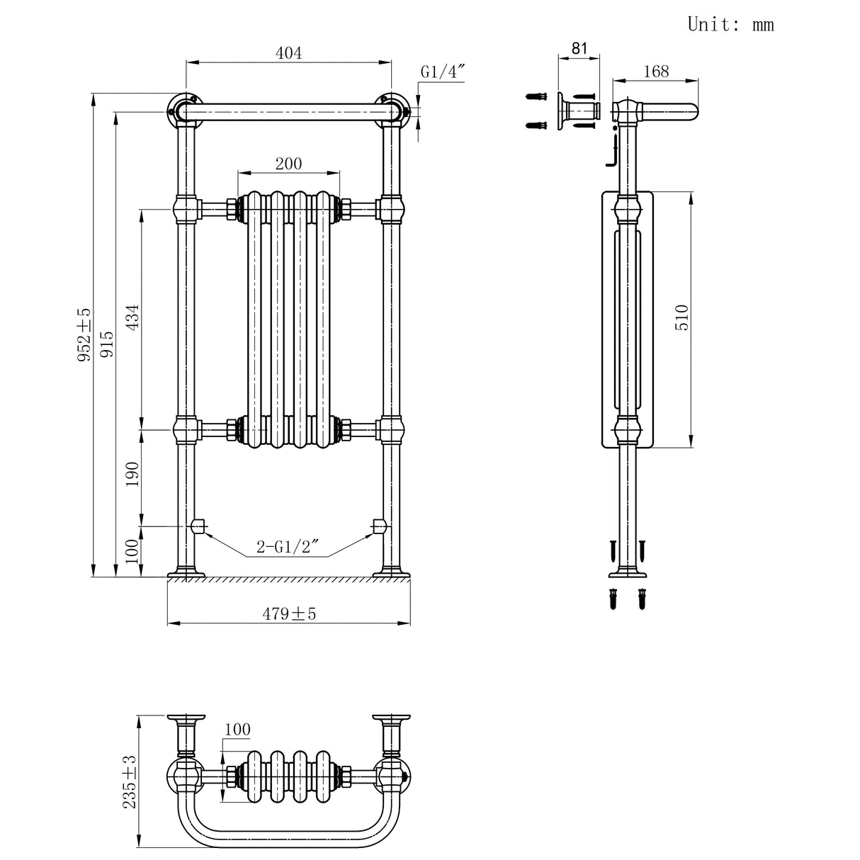 Klassieke Radiator met Verwarmde Handdoekrek - 950 mm x 480 mm - Wit