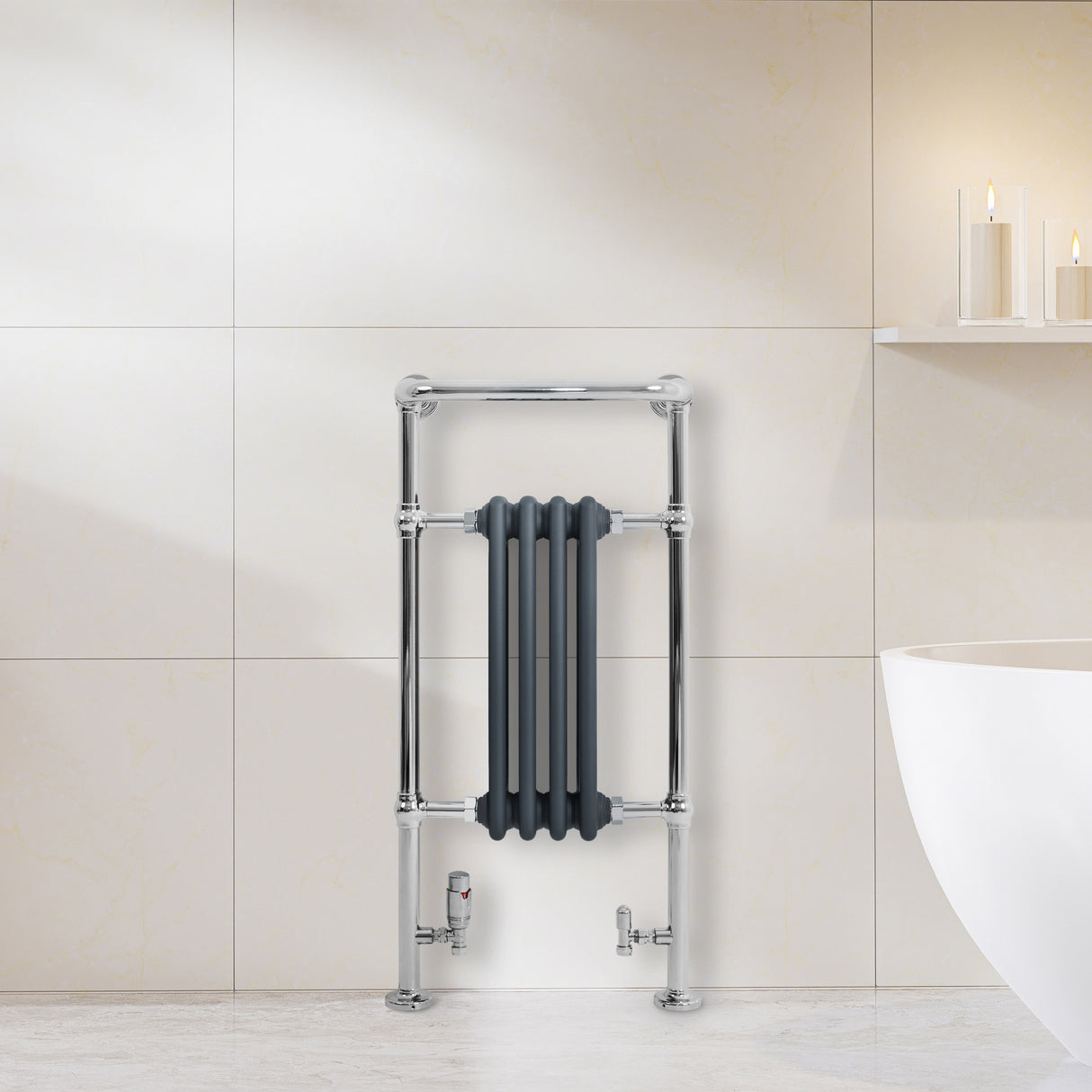 Klassieke Radiator met Verwarmde Handdoekrek - 950 mm x 480 mm - Antraciet Grijs
