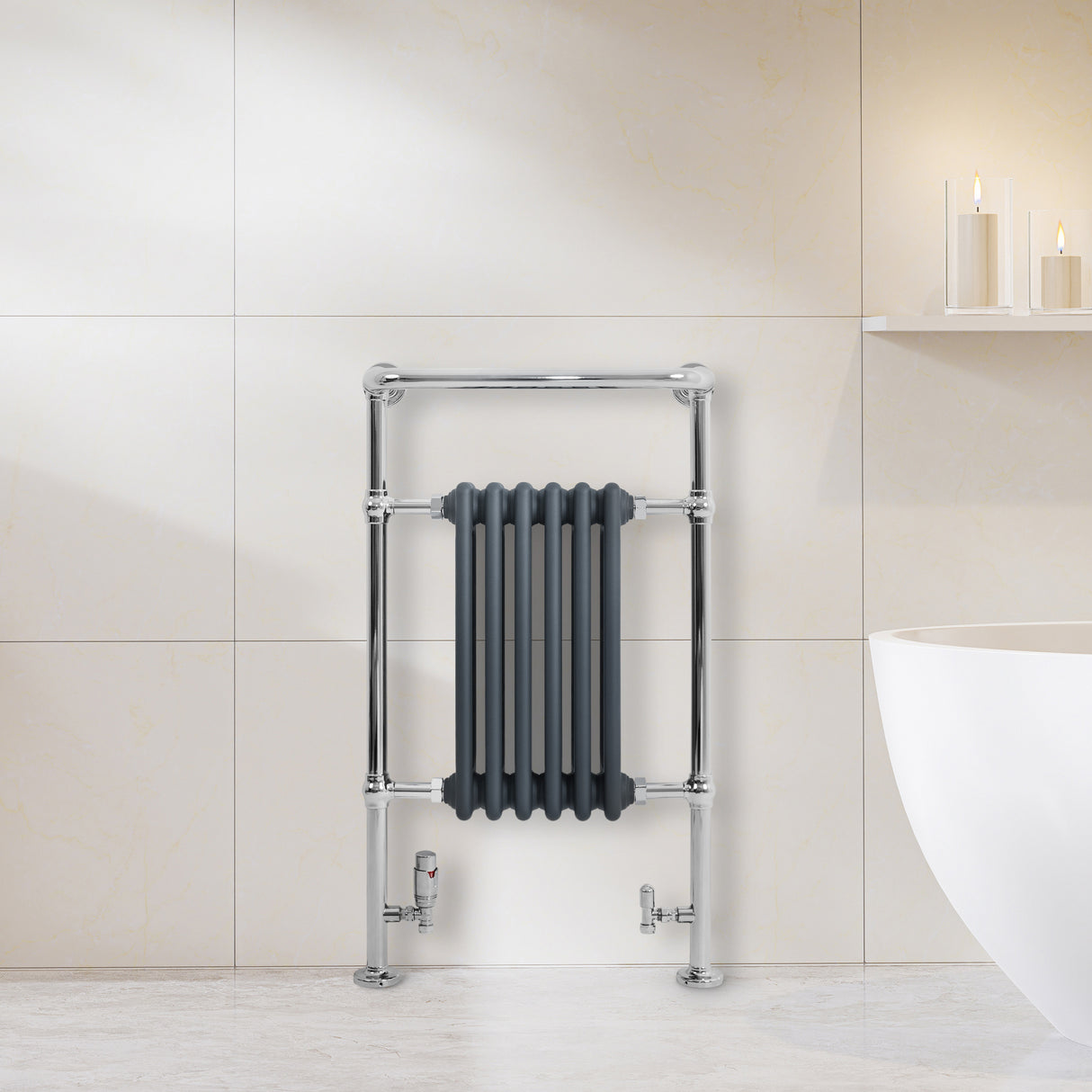 Klassieke Radiator met Verwarmde Handdoekrek - 950 mm x 570 mm - Antraciet Grijs