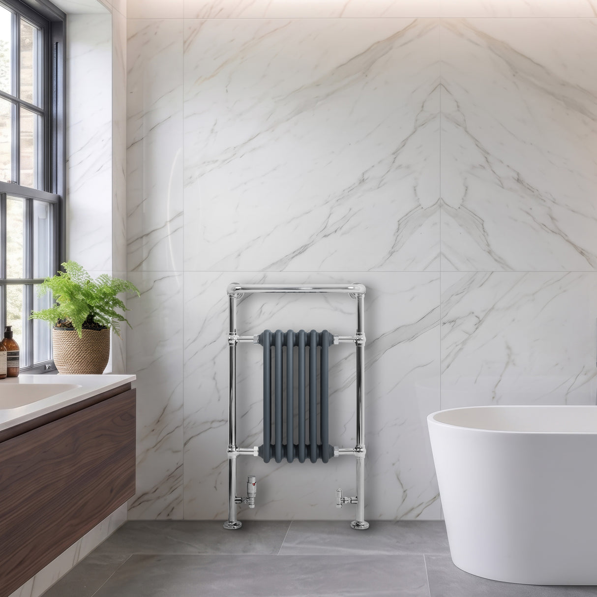 Klassieke Radiator met Verwarmde Handdoekrek - 950 mm x 570 mm - Antraciet Grijs