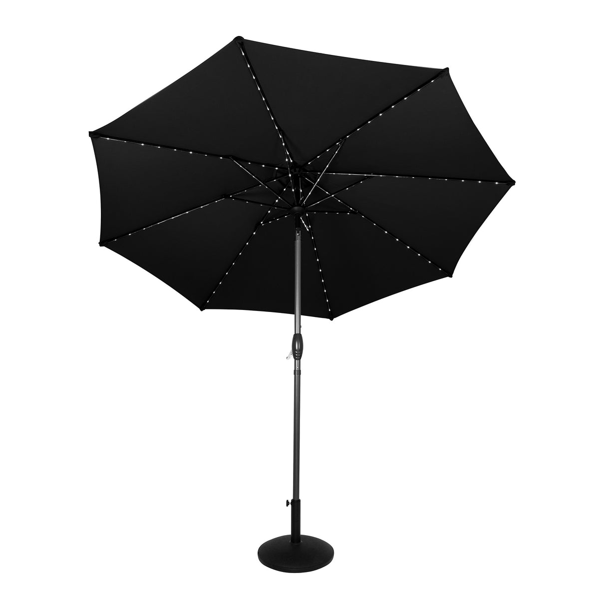 LED Kantelbare Stokparasol 2.7 m met Parasolvoet - Zwart