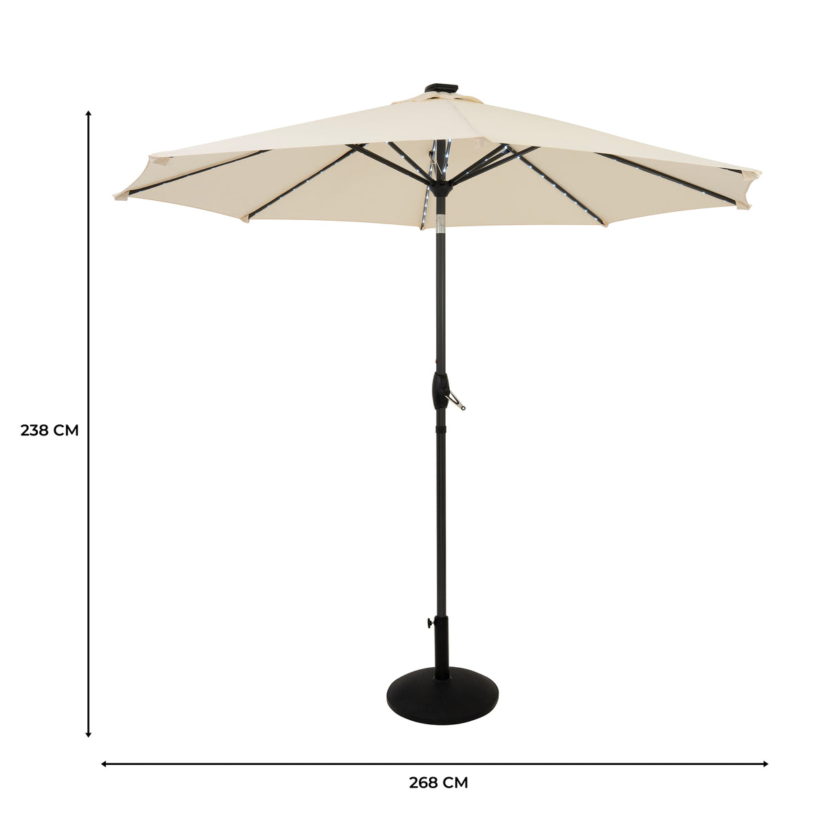 LED Kantelbare Stokparasol 2.7 m met Parasolvoet - Crème