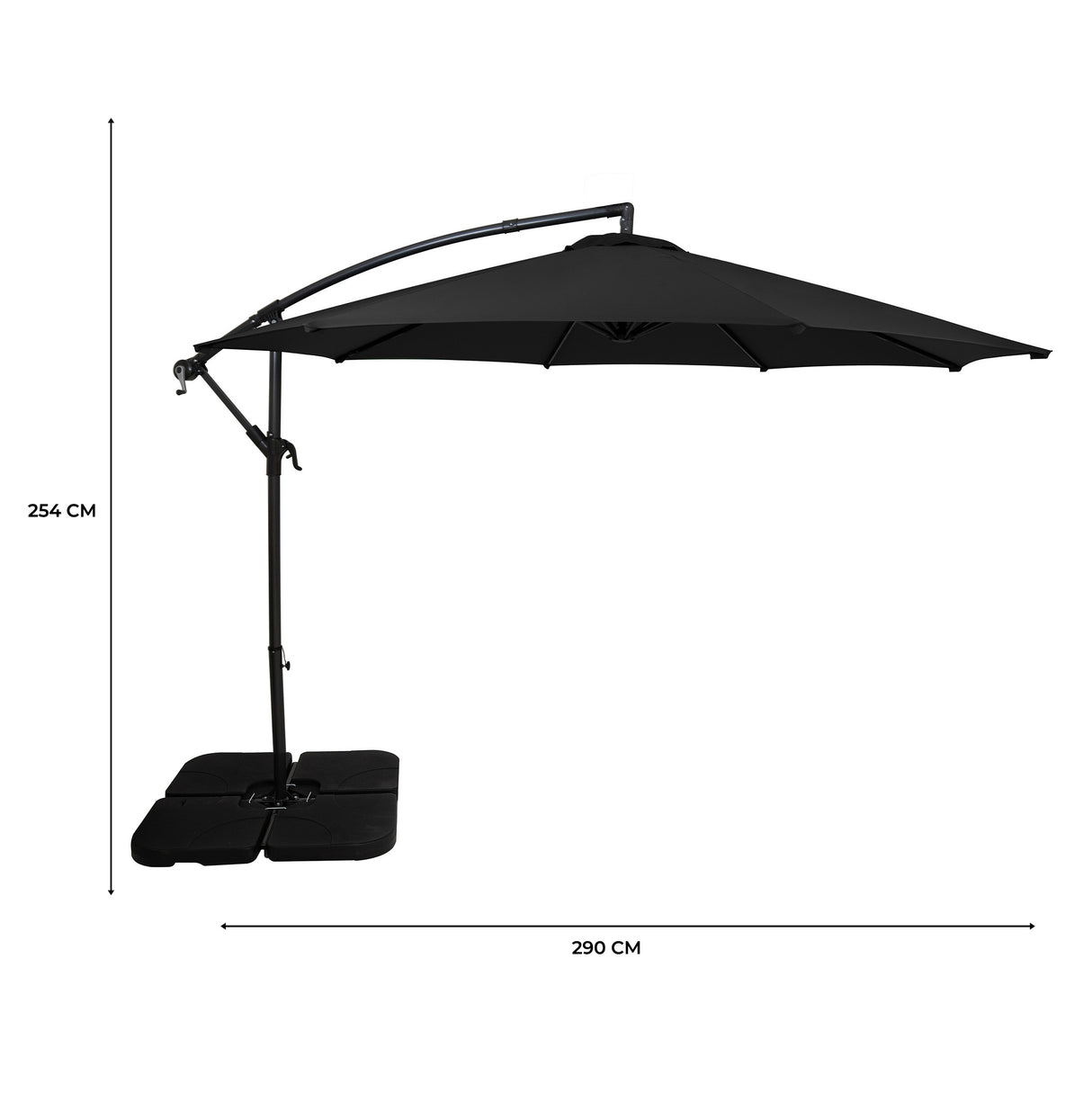 Zweefparasol 3 m met Vierkante Parasolvoet - Zwart