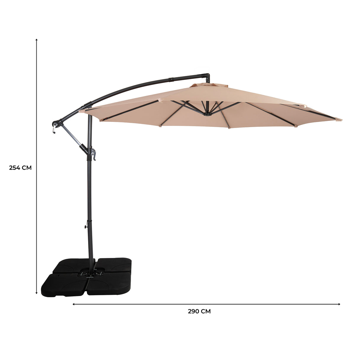 Zweefparasol 3 m met Vierkante Parasolvoet - Beige