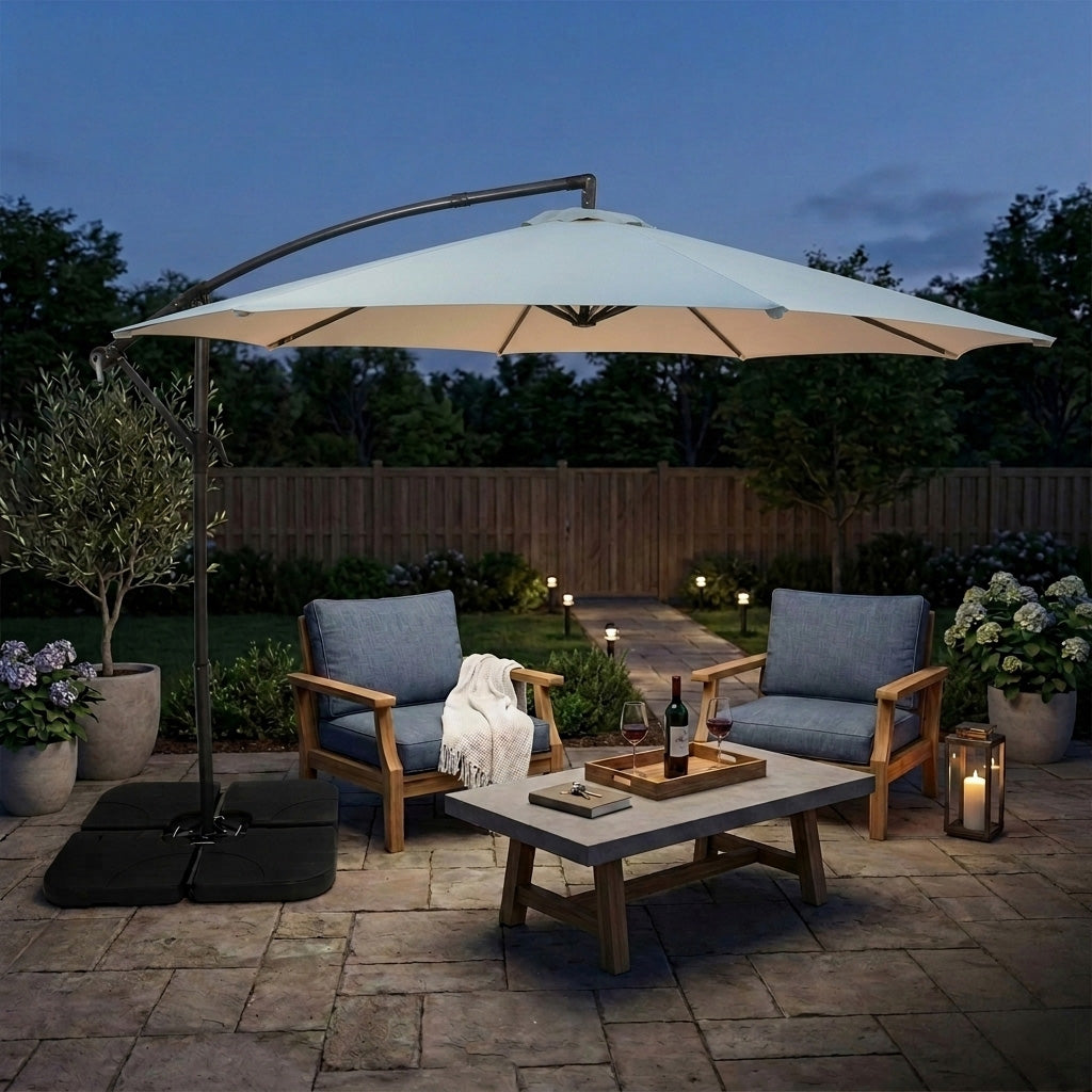 Zweefparasol 3 m met Vierkante Parasolvoet - Crème