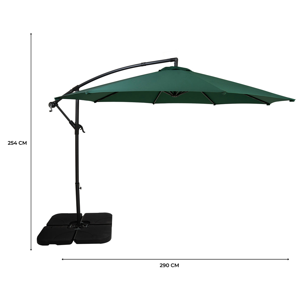 Zweefparasol 3 m met Vierkante Parasolvoet - Groen