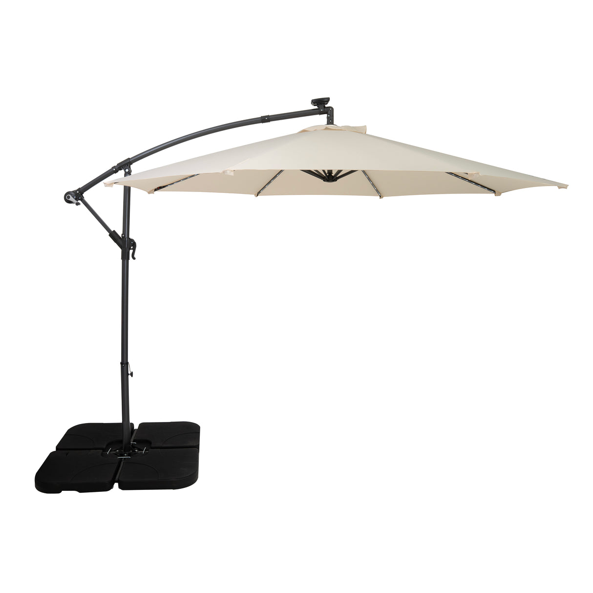 LED Zweefparasol 3 m met Vierkante Parasolvoet - Crème