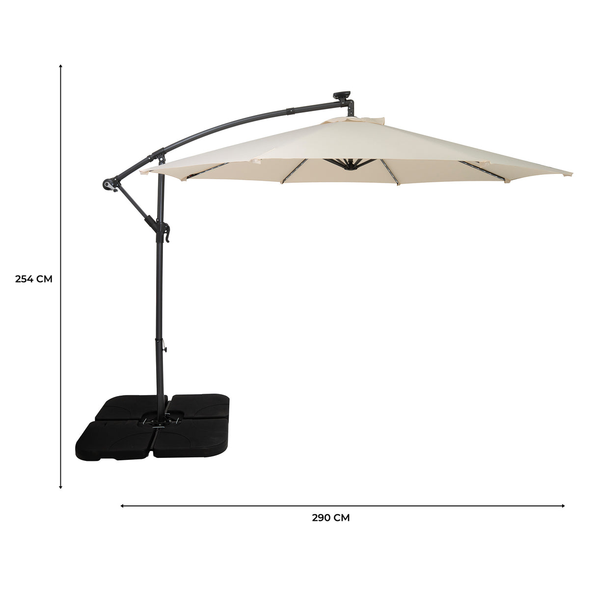 LED Zweefparasol 3 m met Vierkante Parasolvoet - Crème