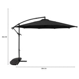 Zweefparasol 3 m met Halfrond 2-Delige Parasolvoet - Zwart