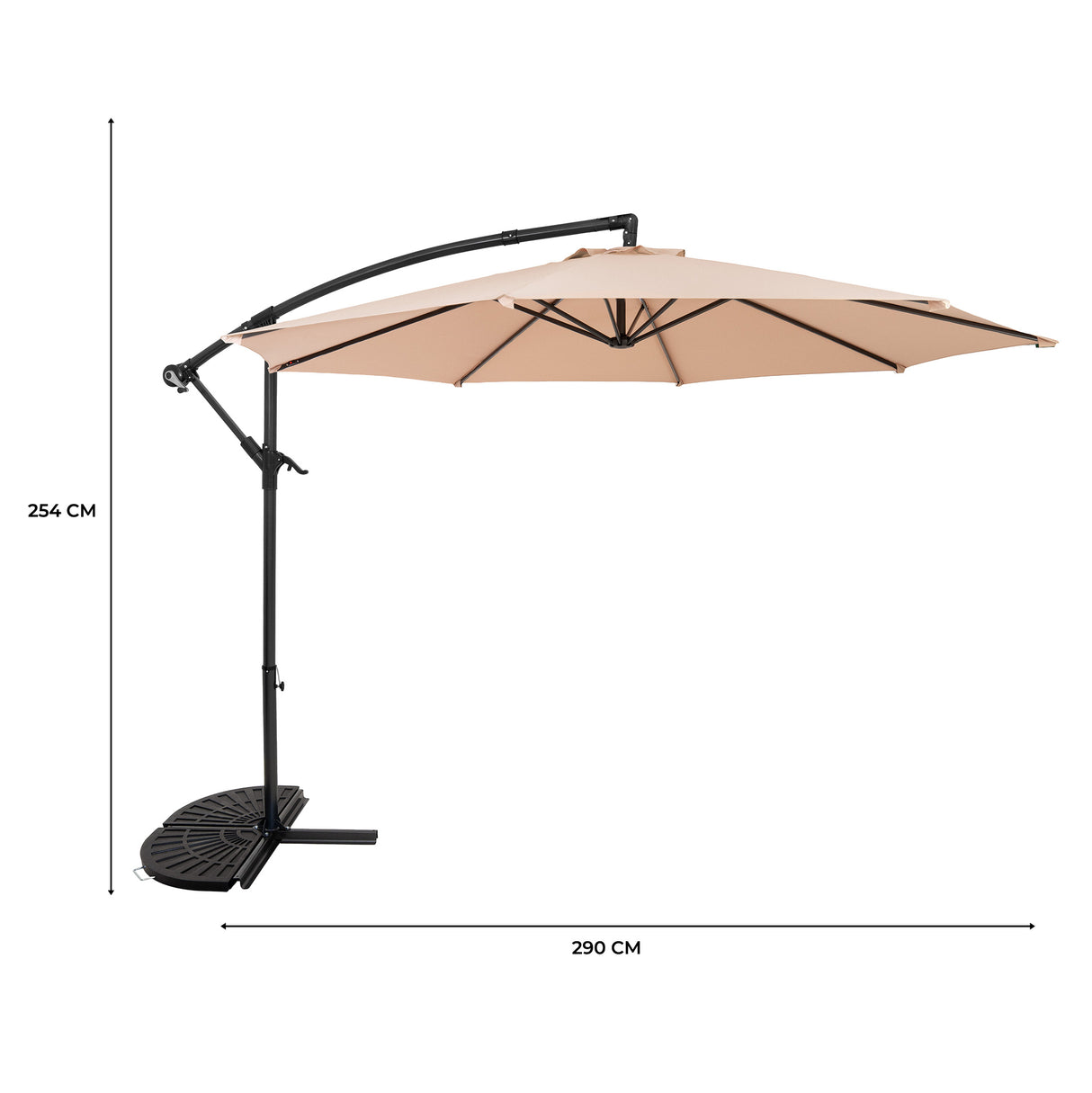 Zweefparasol 3 m met Halfrond 2-Delige Parasolvoet - Beige