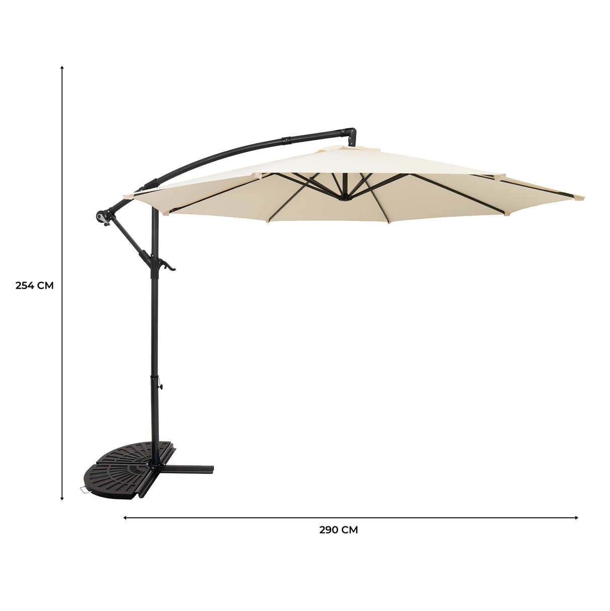 Zweefparasol 3 m met Halfrond 2-Delige Parasolvoet - Crème
