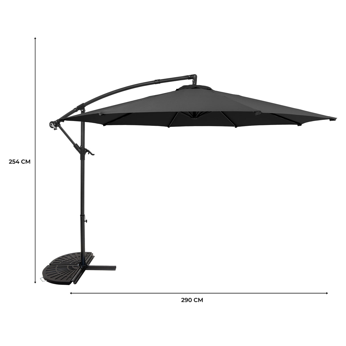 Zweefparasol 3 m met Halfrond 2-Delige Parasolvoet - Grijs