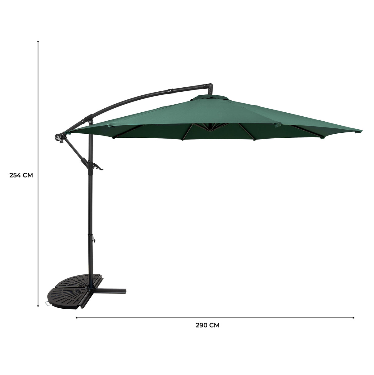 Zweefparasol 3 m met Halfrond 2-Delige Parasolvoet - Groen