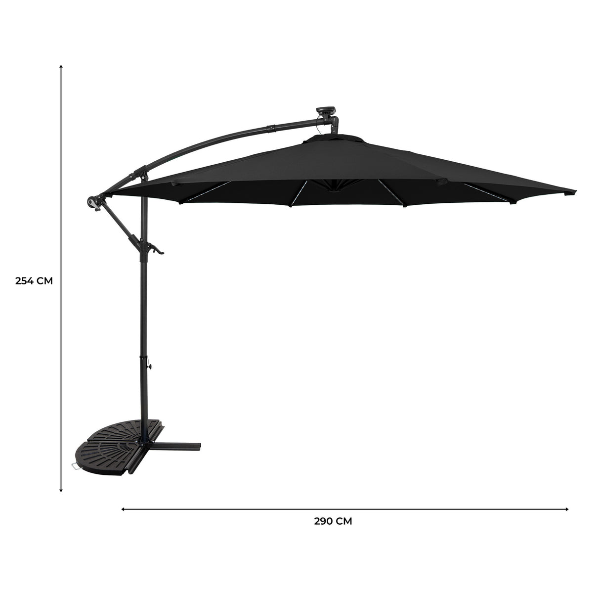 LED Zweefparasol 3 m met Halfrond 2-Delige Parasolvoet - Zwart