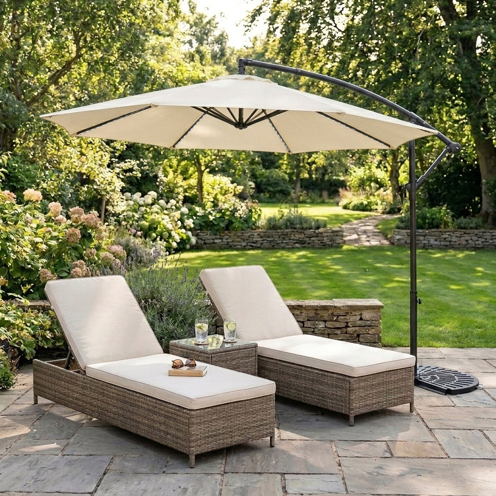 LED Zweefparasol 3 m met Halfrond 2-Delige Parasolvoet - Crème