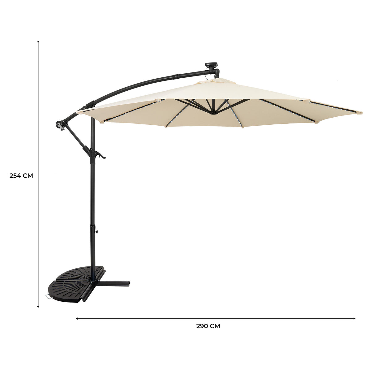 LED Zweefparasol 3 m met Halfrond 2-Delige Parasolvoet - Crème