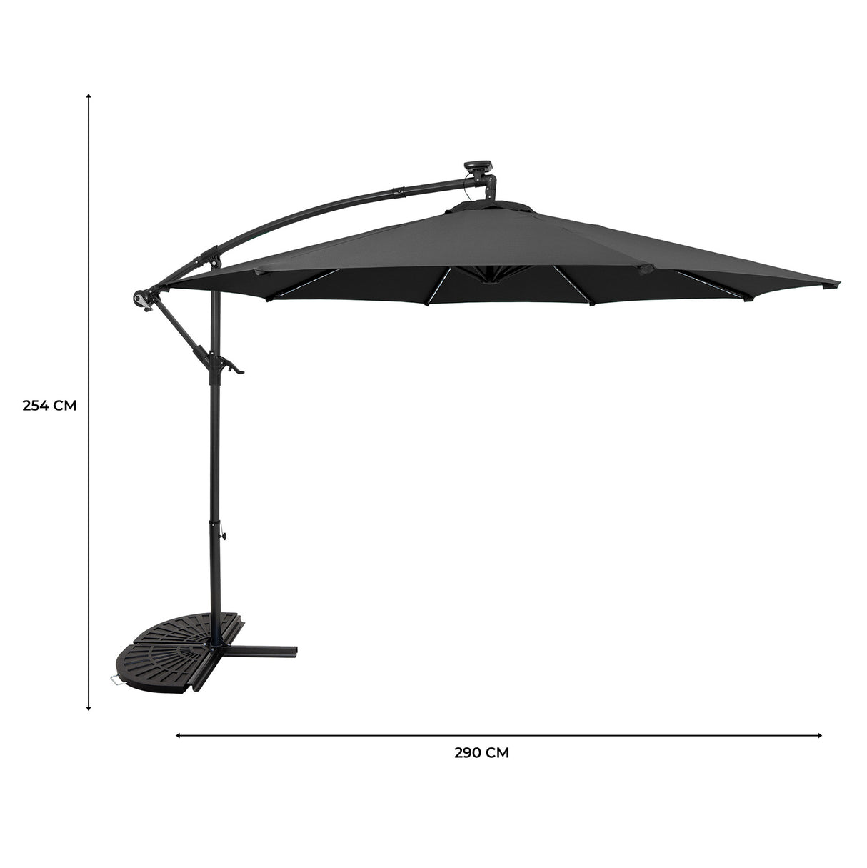 LED Zweefparasol 3 m met Halfrond 2-Delige Parasolvoet - Grijs