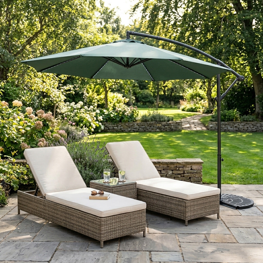 LED Zweefparasol 3 m met Halfrond 2-Delige Parasolvoet - Groen