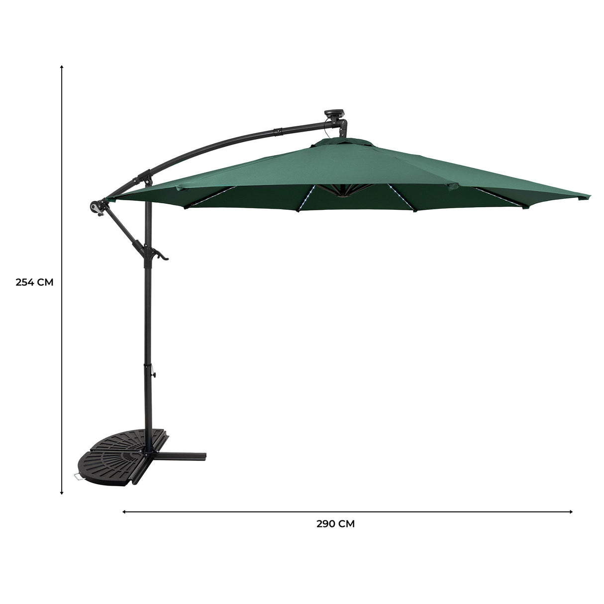 LED Zweefparasol 3 m met Halfrond 2-Delige Parasolvoet - Groen