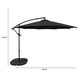 Zweefparasol 3 m met Rond 4-Delige Parasolvoet - Zwart
