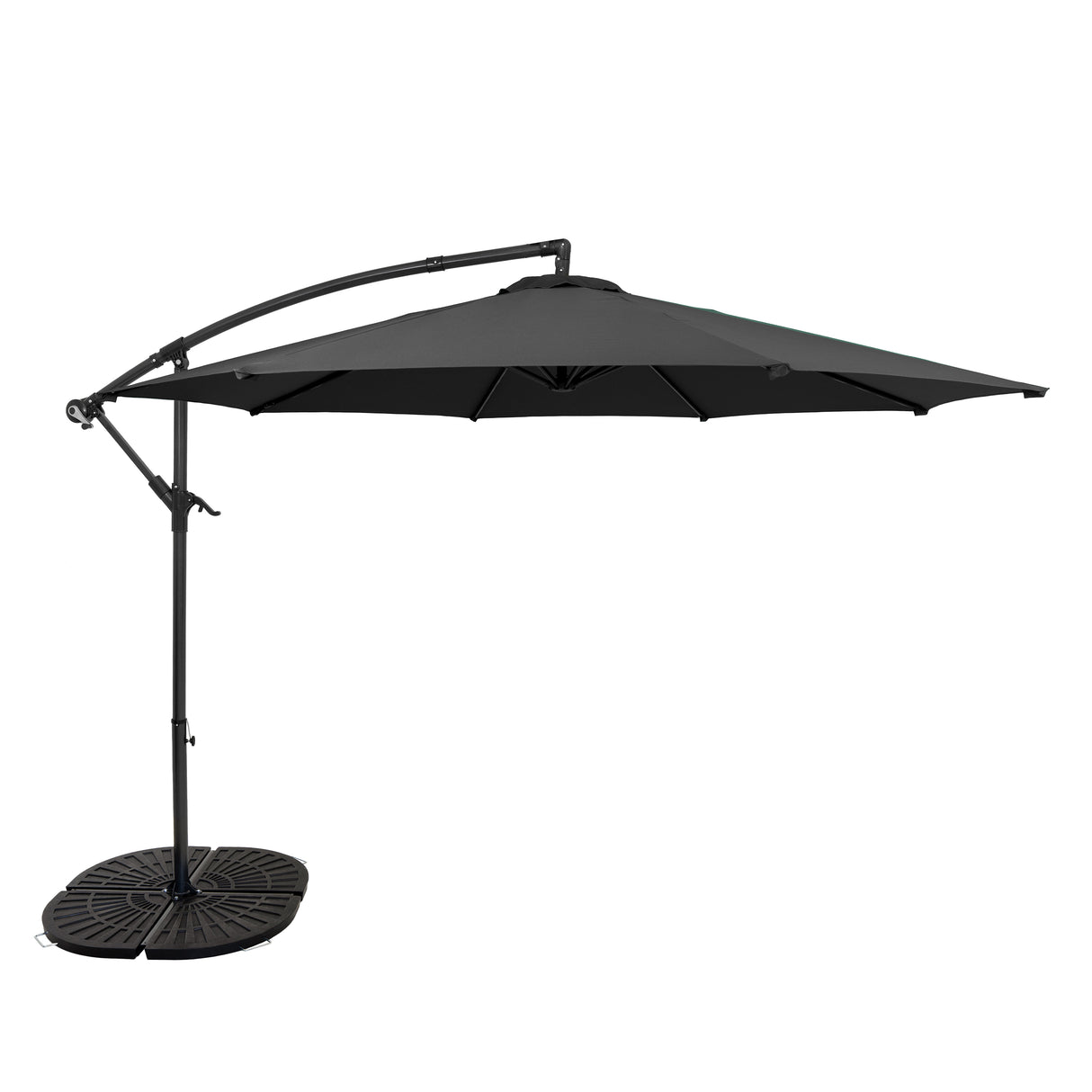 Zweefparasol 3 m met Rond 4-Delige Parasolvoet - Grijs