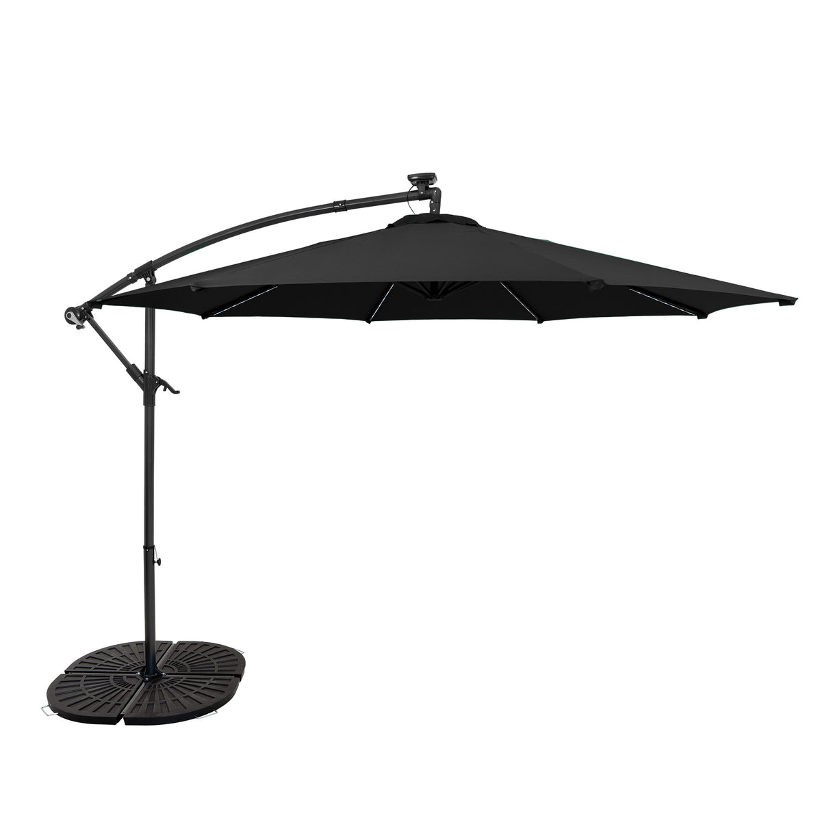 LED Zweefparasol 3 m met Rond 4-Delige Parasolvoet - Zwart