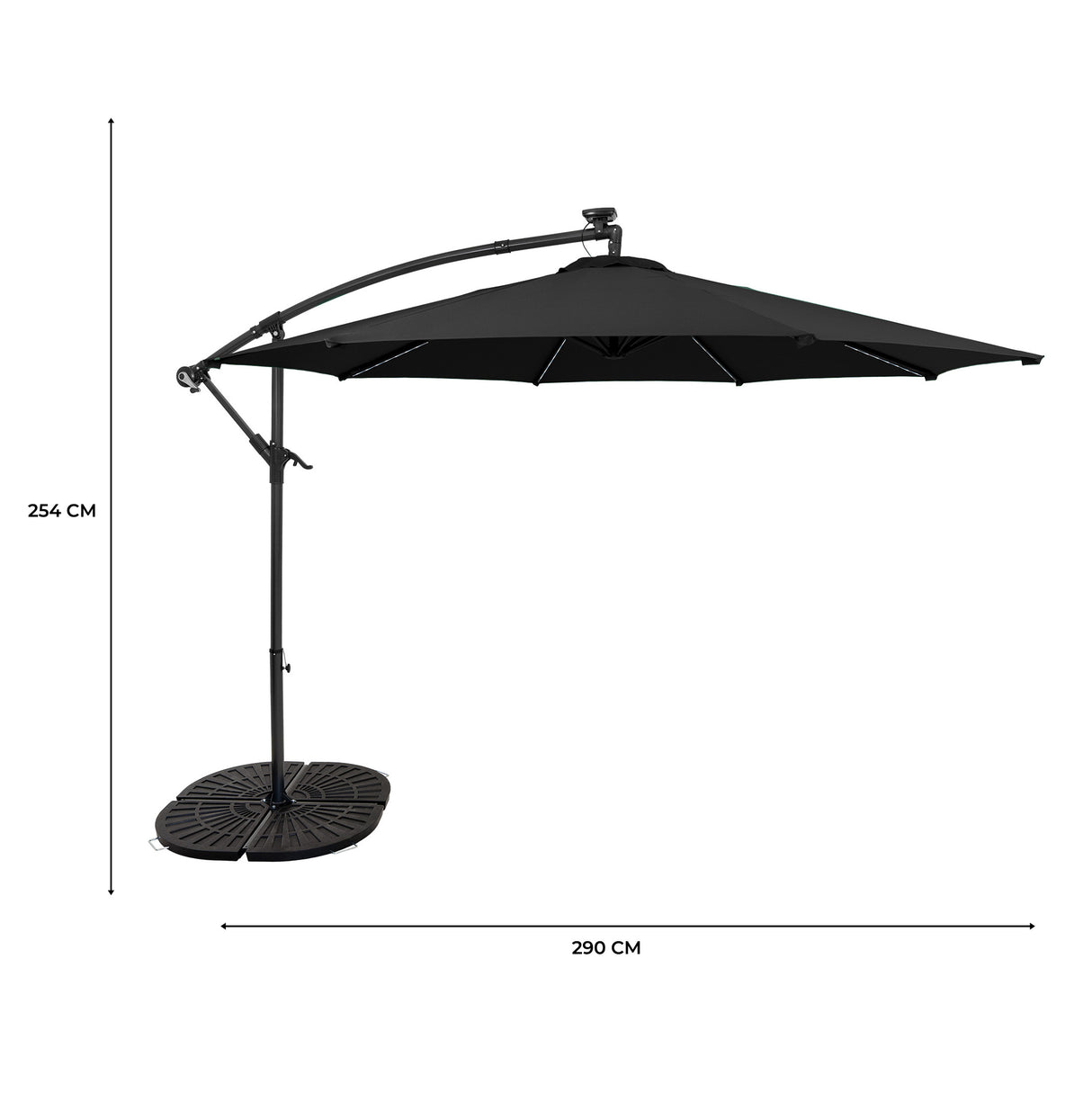 LED Zweefparasol 3 m met Rond 4-Delige Parasolvoet - Zwart