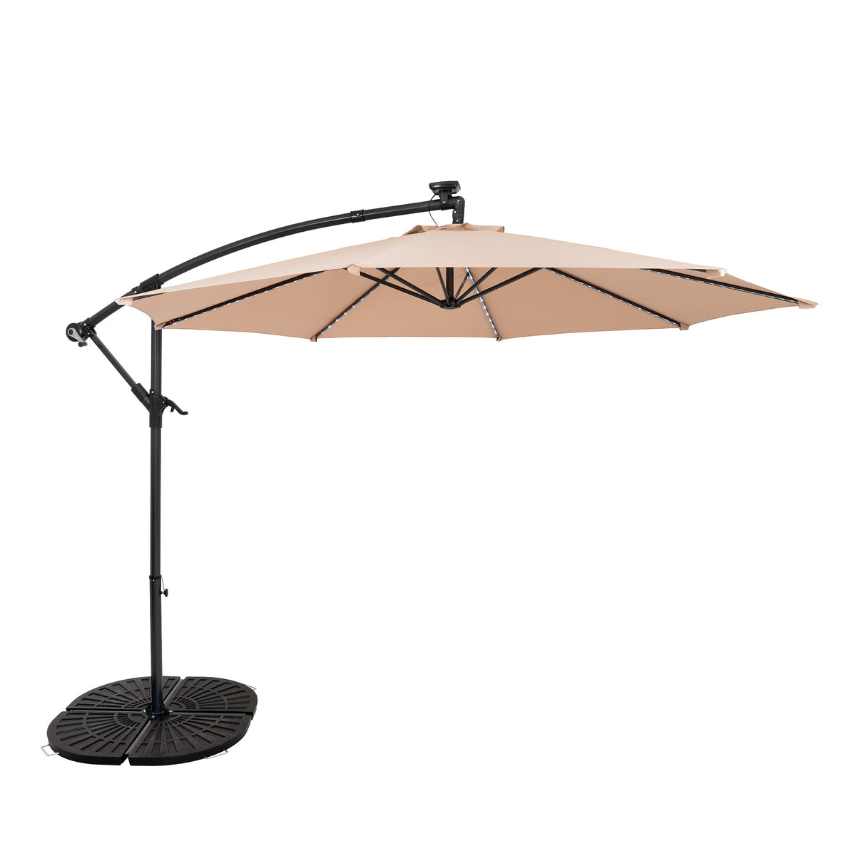LED Zweefparasol 3 m met Rond 4-Delige Parasolvoet - Beige