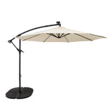 LED Zweefparasol 3 m met Rond 4-Delige Parasolvoet - Crème