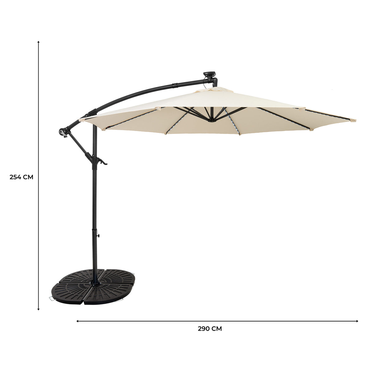 LED Zweefparasol 3 m met Rond 4-Delige Parasolvoet - Crème
