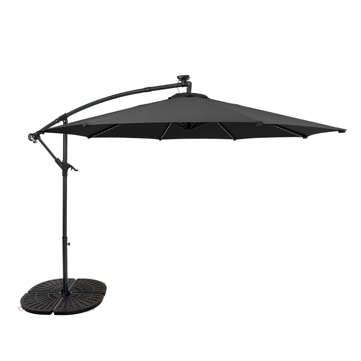 LED Zweefparasol 3 m met Rond 4-Delige Parasolvoet - Grijs