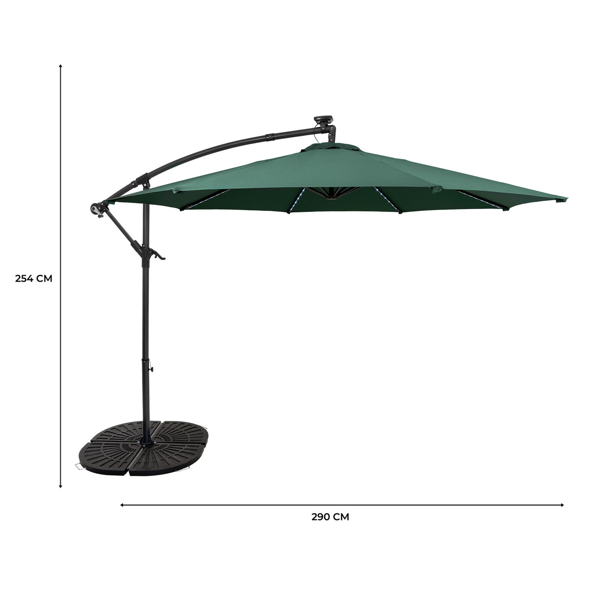 LED Zweefparasol 3 m met Rond 4-Delige Parasolvoet - Groen
