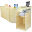 Moderne Comet toonbank set in lichtbeige hout met afgeronde hoeken, inclusief glazen display en ruimte voor kassasysteem