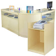 Moderne Cosmos toonbank set in lichtbeige hout met glazen bovenblad, inclusief ruimte voor apparatuur en decoratieve items