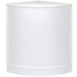 Witte, gesloten hoek toonbank met een strakke, moderne vorm en een gladde, matte afwerking, ideaal voor e-commercepresentaties