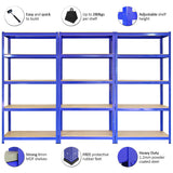 3 x Monster Racking T-Rax Metalen Opslagrekken, Blauw, 90cm B, 45cm D
