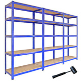 3 x Monster Racking T-Rax Metalen Opslagrekken, Blauw, 90cm B, 45cm D