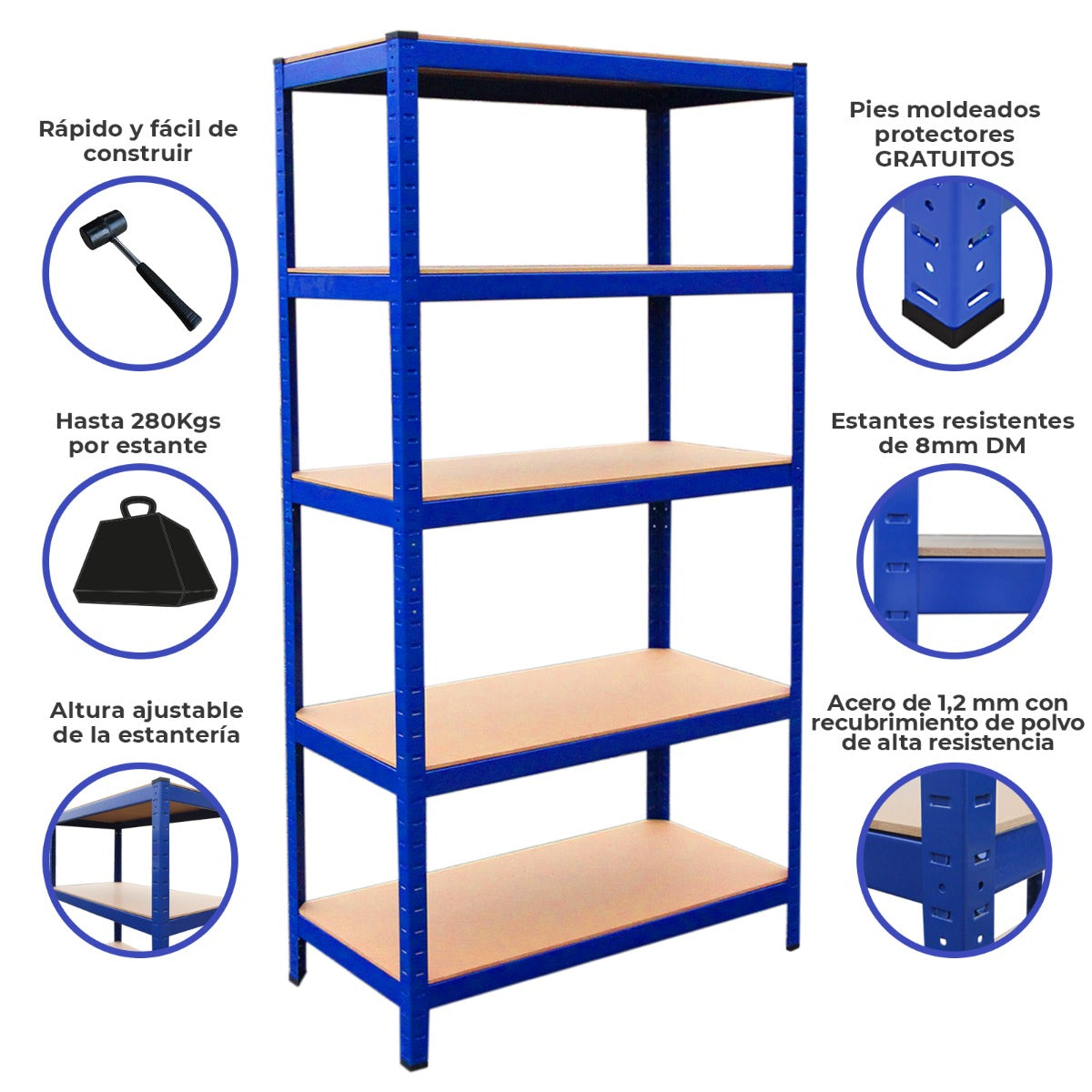 T-Rax Stellingkast - 90x45x180 cm - Blauw